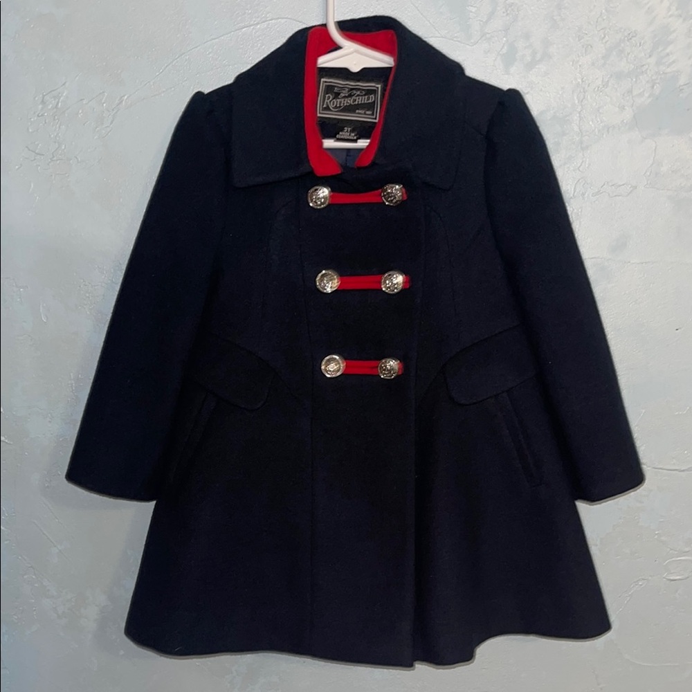 Rothschild Blue Pea Coat with Red Toggle Closures